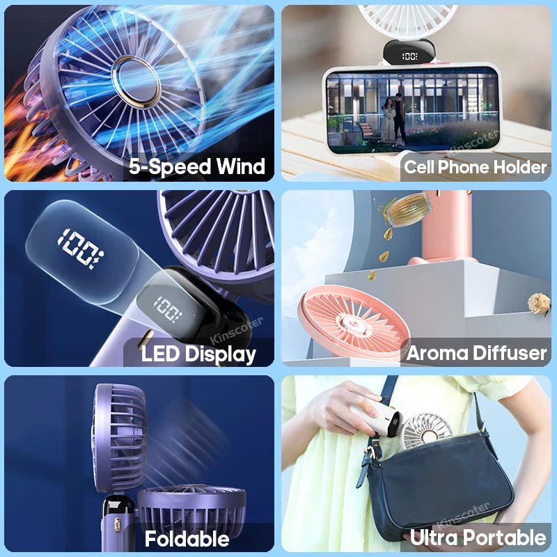CoolVento Turbo – Foldable Handheld Fan, 100 Speeds, 4000mAh, Digital Display