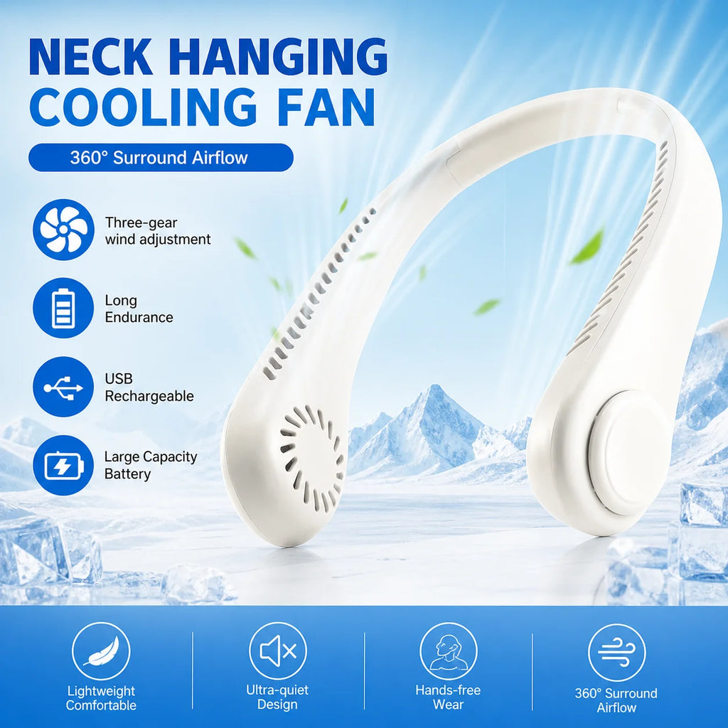 CoolVento Neck Fan – Bladeless Hands-Free Portable Cooling, 360° Airflow