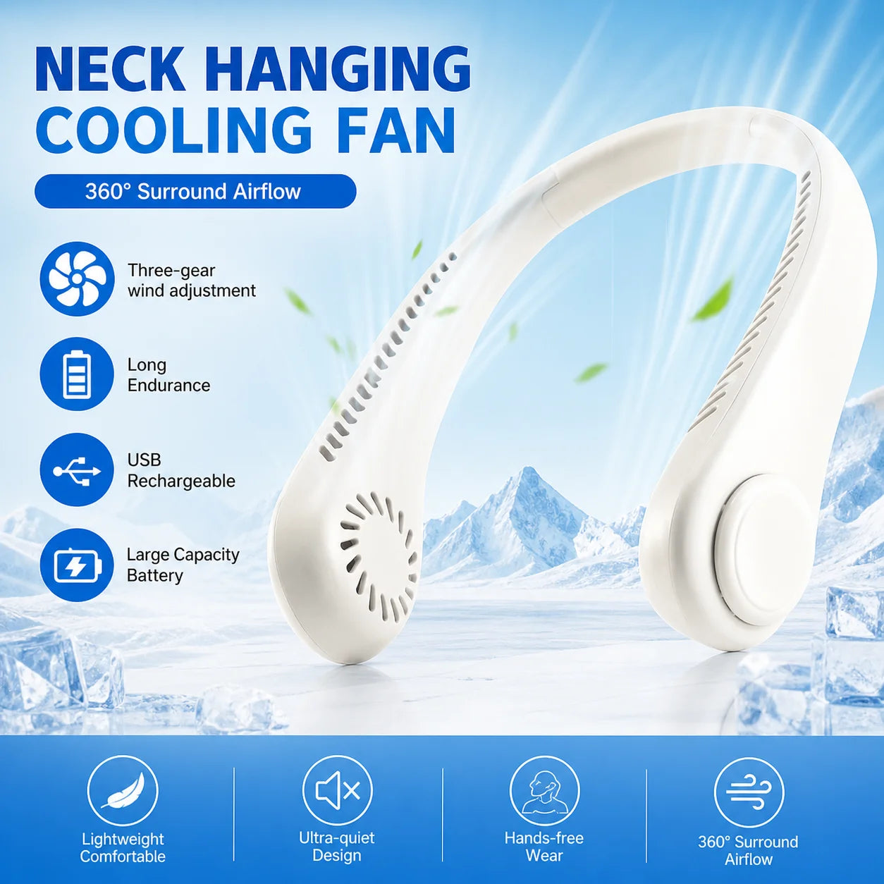 CoolVento Neck Fan – Bladeless Hands-Free Portable Cooling, 360° Airflow