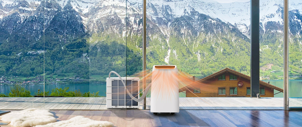 Portable Split Air Conditioner — Alpine Living Room with Mountain View